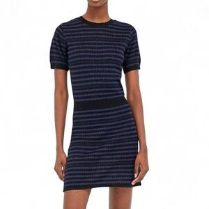 Zara Navy Black Striped Knit Mini Dress Metallic Stretch Bodycon Size M NWOT